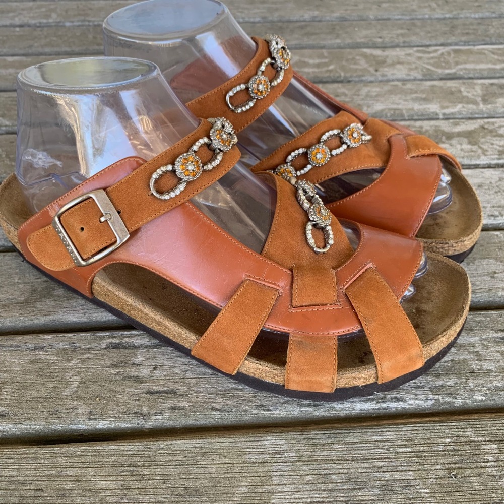 Tatami by Birkenstock Womens EU 38 / US 7 Brown Rhinestone Chain Leather Sandals